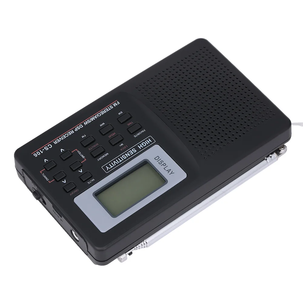 CS-106 многодиапазонный стерео цифровой тюнер FM/AM/SW цифровой стереорадиоприемник радио антенна с наушником выход с будильником