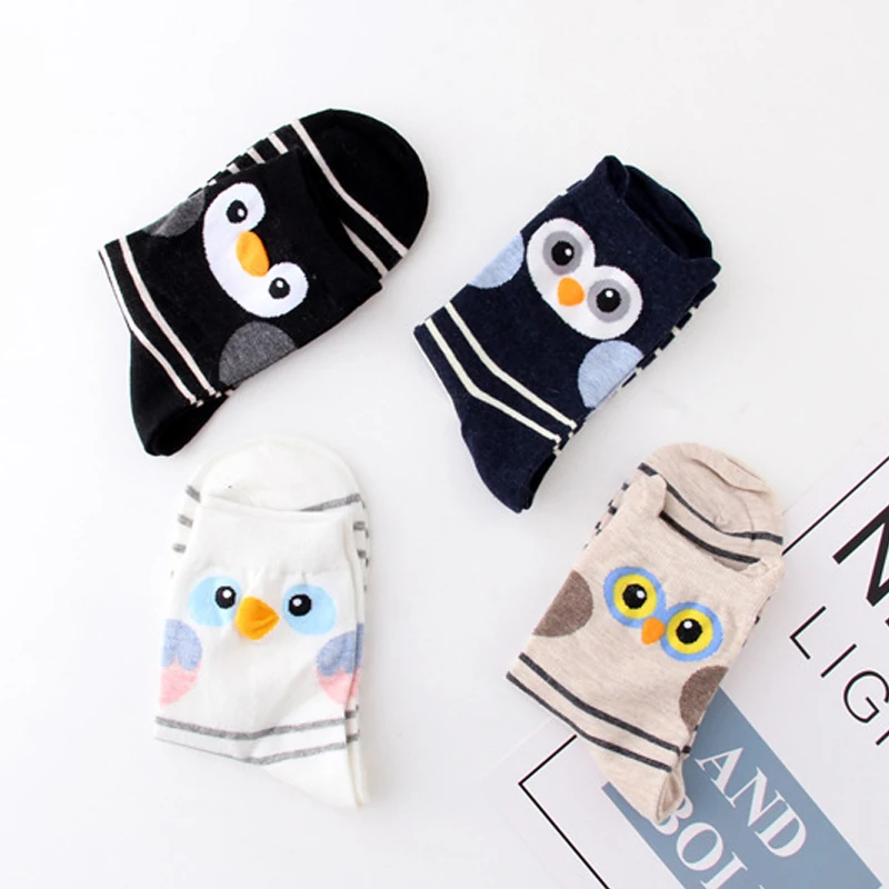 Женские забавные носки с героями мультфильмов, Harajuku, хлопковые носки, kawaii, Сова, милый набор носков, женские весенне-летние полосатые носки, 3 пары/партия,# F
