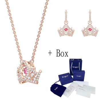 

MULIER 19 new charming beating heart crown necklace clavicle chain stud earring 5510986 girlfriend Christmas gift preferred