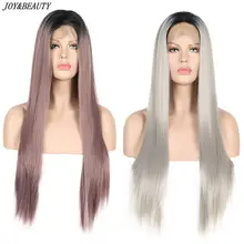 JOY& BEAUTY Ombre Фиолетовый серый синтетический кружевной передний парик термостойкий длинный прямой косплей парик