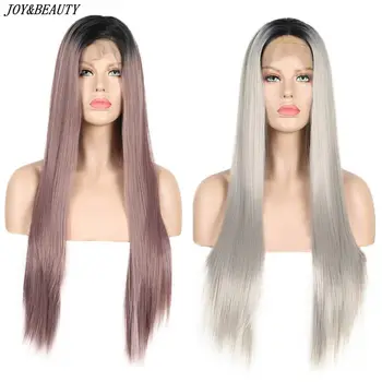 

JOY&BEAUTY Ombre Purple Gray Synthetic Lace Front Wigs Heat Resistant Long Straight Cosplay Wig