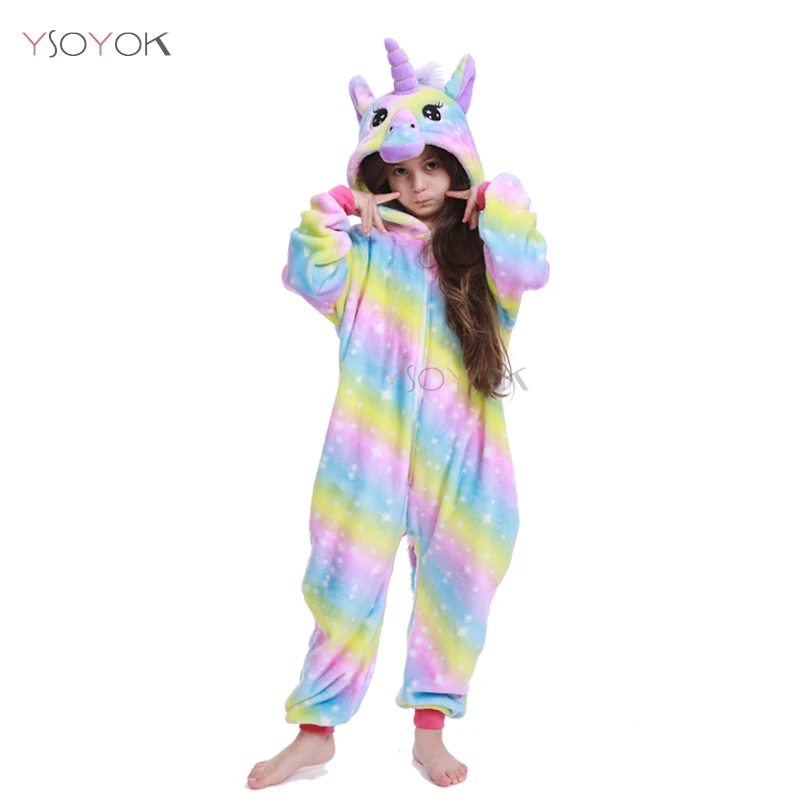 Kigurumi/Детская Пижама с единорогом; комбинезон для мальчиков и девочек; комбинезон с рисунком единорога; детские пижамы; детская одежда для сна; зимние пижамы; одеяло - Цвет: Rainbow Unicorn