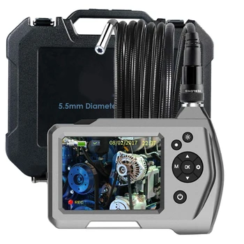 

3.5Inch Industrial Endoscope 0.21Inch Mini Inspection LED Light Waterproof Borescope with Semi-Rigid Metal Gooseneck, Tool Bo