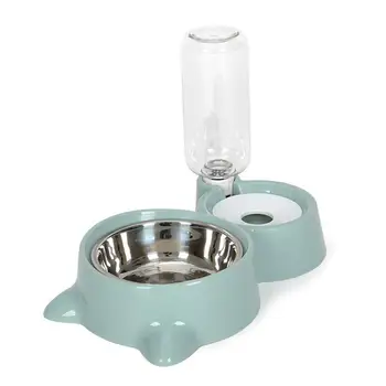 

Pet Dual-bowls Automatic Food Feeder Water Fountain No-Wet Mouth for Dog Cat Dispenser