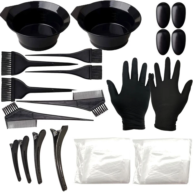 

Hair Dye Coloring DIY Salon Tool Kit Brush Comb Mixing Bowl Ear Caps Salon Clips Disposable Gloves FRE-Drop