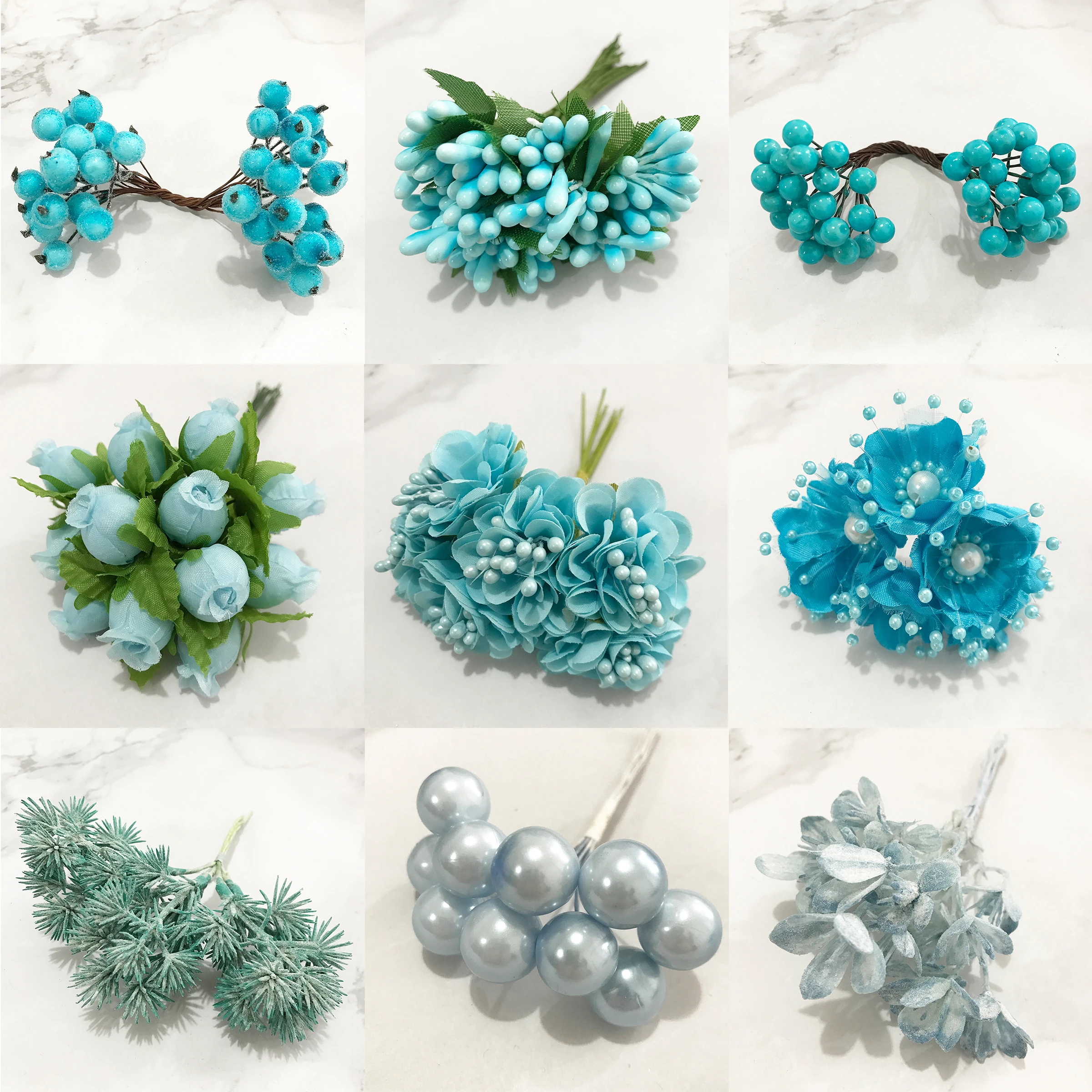 6/10/12/50/70/90pcs Mix Blue Flower Cherry Stamen Berries Bundle DIY Christmas Wedding Cake Gift Box Wreaths Decor | Дом и сад