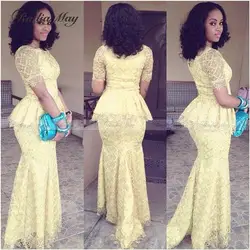 2020 желтое кружево Русалка африканские официальные платья с коротким рукавом нигерийские вечерние платья размера плюс платье для