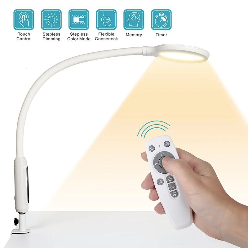 18W LED Gooseneck Light Flexo LED Lamp Clamp 5 Modes 10 Brightness Adjustable Angle Flexible Desk Lamp Table Lamp Remote Control
