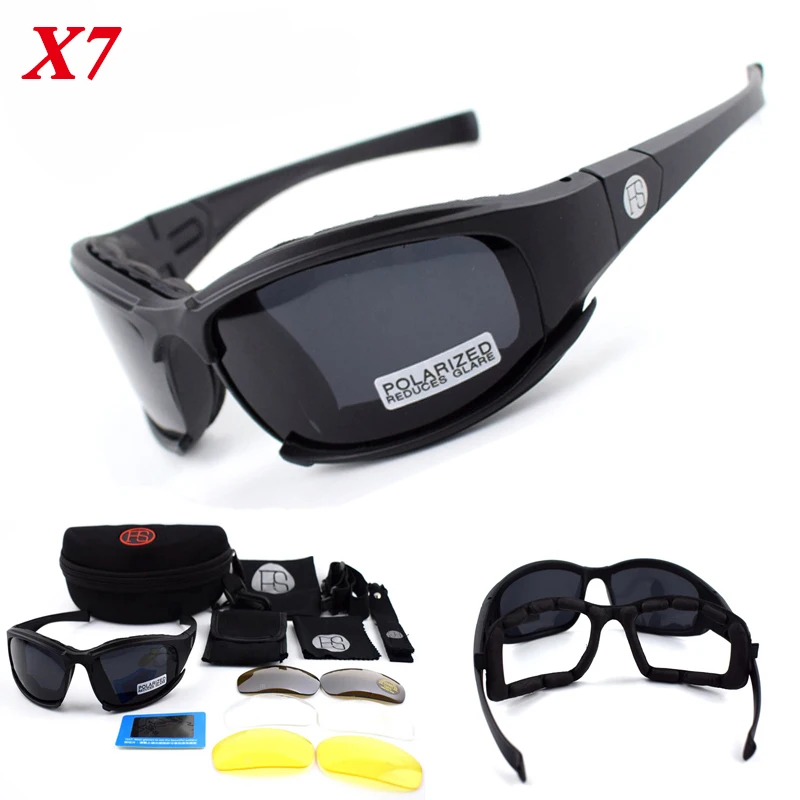 X7 C5 Polarized Sport Glasses 4 Lens Military Army Outdoor Sunglasses Tactical Hunting Airsoft Glggles Hiking Eyewear | Спорт и