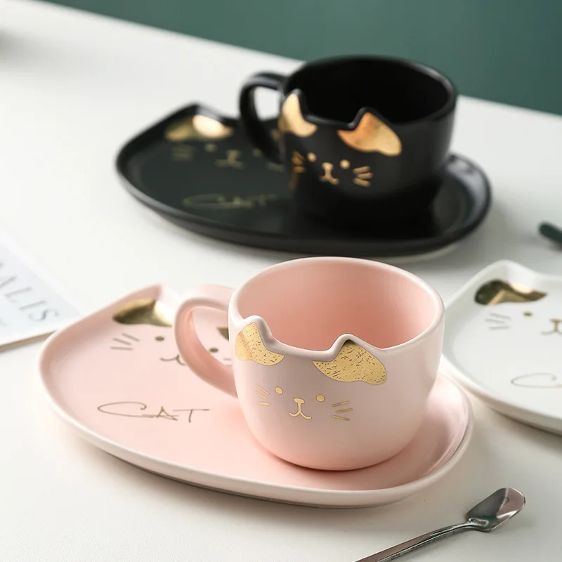 Tasse Nuage en grès – Édition Rose Satinée avec chat noir