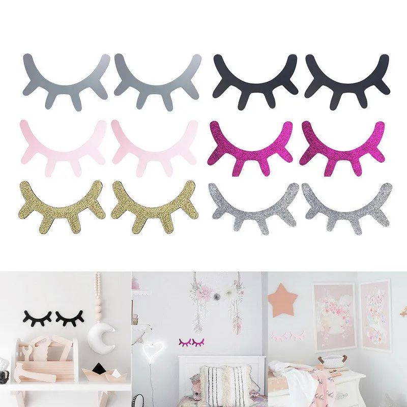 

1 Pair 3D Sleepy Eye Wall Sticker Nordic Style Cute Wooden Children Kids Baby Room Background Wall Sticker Home Decoration