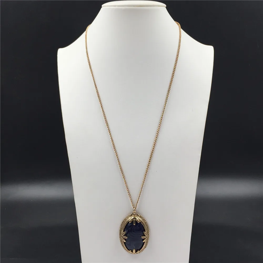 Bohemia Antique Gold Color plating Marble Navy Stone Enfold Pendant Long Necklace For Women Lady Sweater Decoration Europe Spain | Украшения