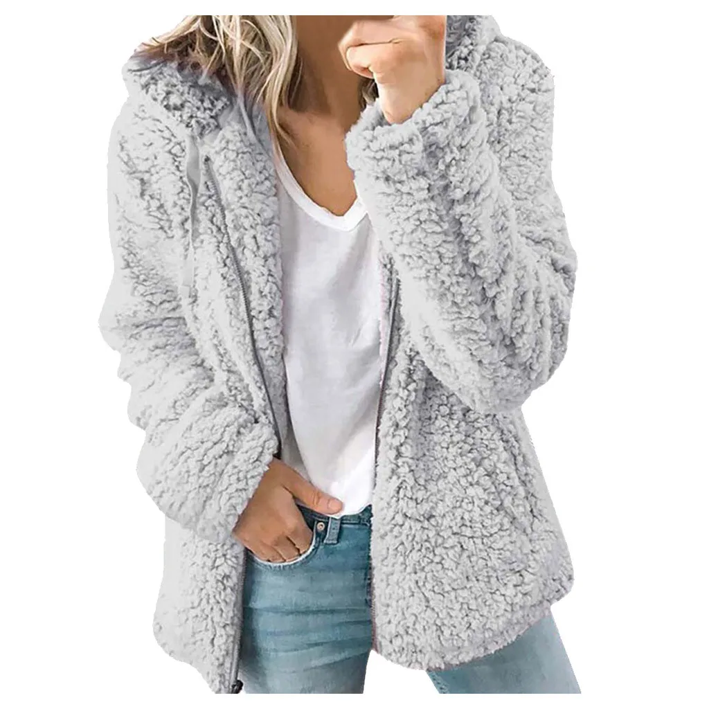 Зимнее плюшевое пальто женское пальто из искусственного меха плюшевый медведь куртка Толстая теплая куртка из искусственного флиса пушистые шерстяные куртки размера плюс 2XL пальто - Цвет: Gray