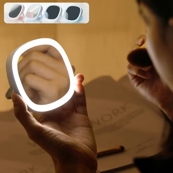 

Dimmable Portable Makeup Mirror Vanity LED Light USB Charging 3 Light Color Table Lamp LED Lighted Mirror Cosmetic Hand Mirror