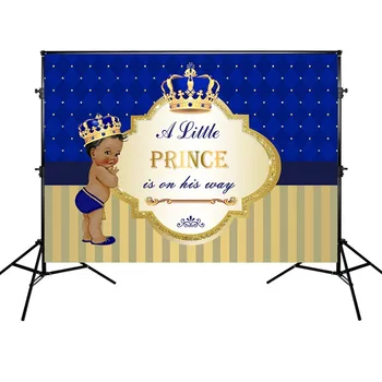 

Mehofoto Prince Newborn Baby Shower Backdrop Crown Background Yellow and Blue Stripes Background Photography for Boy