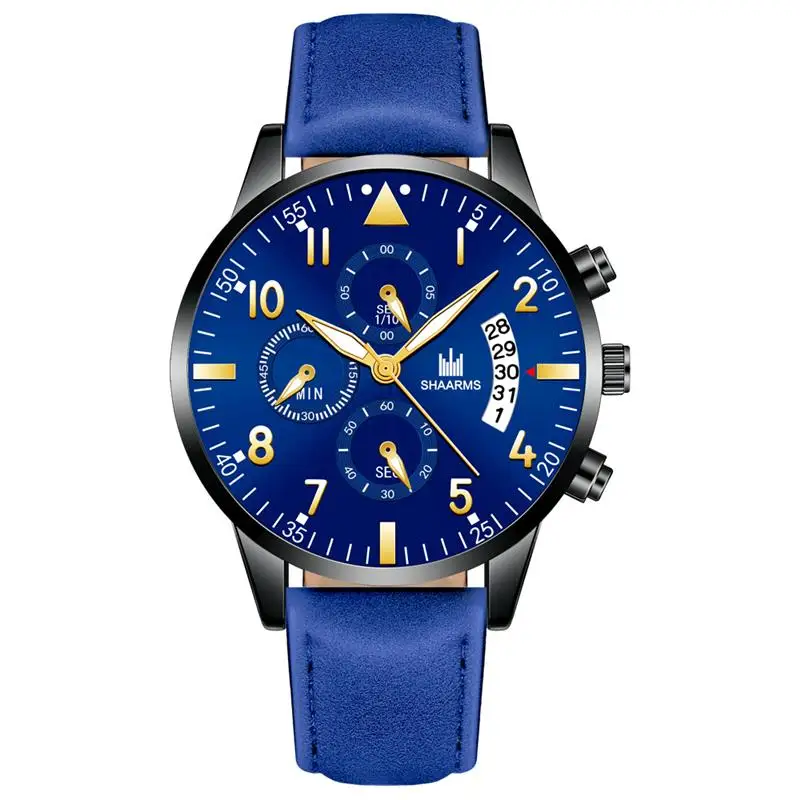 

2019 Men Blue Watch Leather Band Stainless Steel Case Quartz Wristwatch Male Man Fashion Casual Watches Relogio Masculino