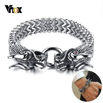 

Vnox Gothic Punk Dragon Heads Mens Bracelets Stainless Steel Link Chain Bracelet Rock Male Tough Man Pulseira