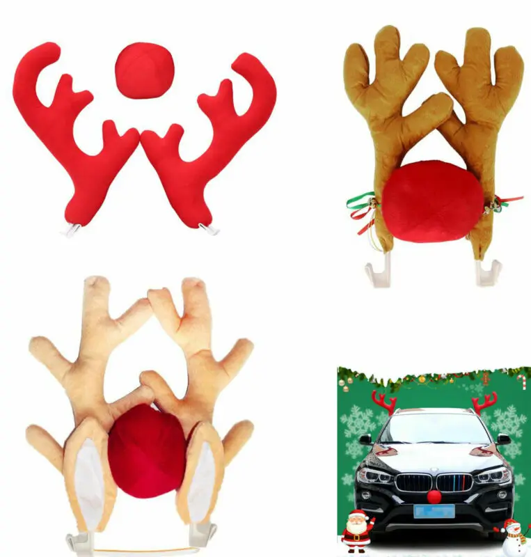 LINGJUN Christmas Car Antlers Reindeer Nose for Car Decoration with Jingle Bell