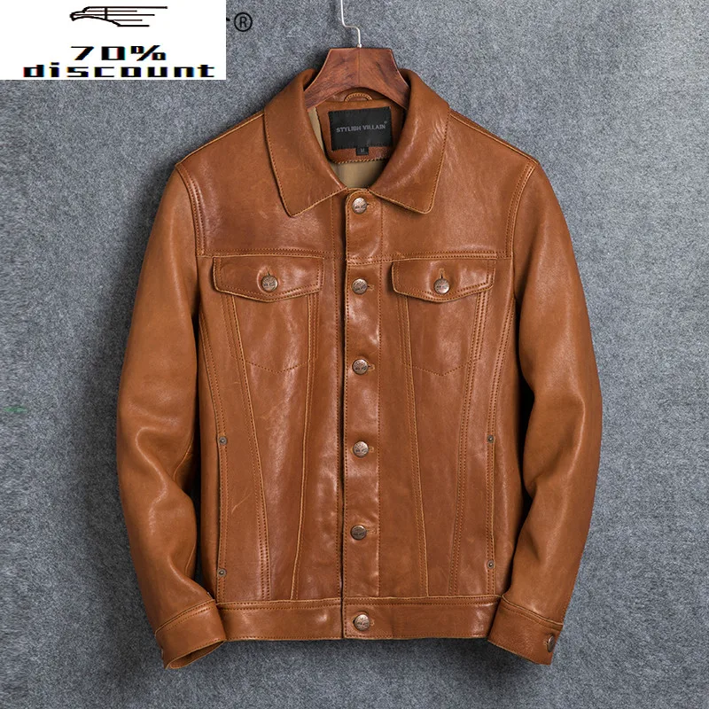 

2020 Genuine Leather Jacket Men Vintage Short Sheepskin Leather Jackets Jackets and Coats cuero genuino 0606 KJ2448