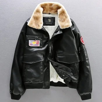 

Mens Leather Coats Thick Warm Blazer Motorcycle Peacoats Outwear Fleece Liner Black Pilot Punk Slim Fit