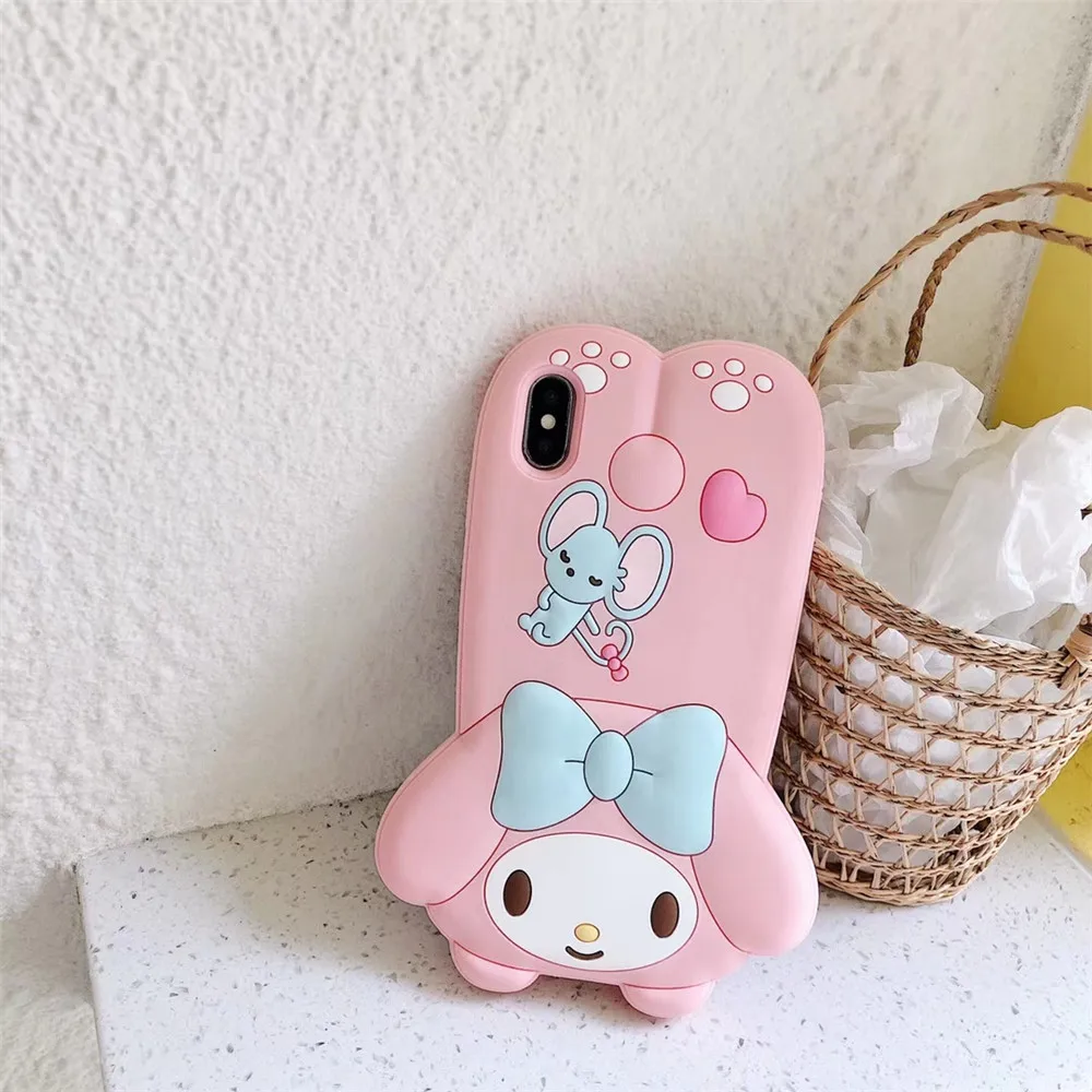 3D Anime My melody Hello kitty soft silicone phone case for iphone 11 pro max 6 7 8 plus X XR XS MAX Cinnamoroll Lanyard Cover - Цвет: 5