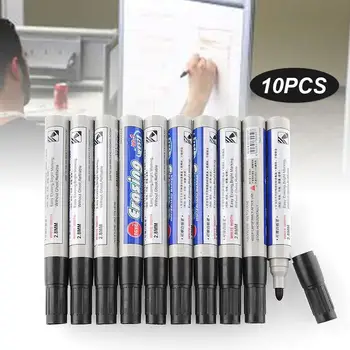 

Pens Whiteboard Marker Black Erasable 10Pcs Dry Wipe School Notebook