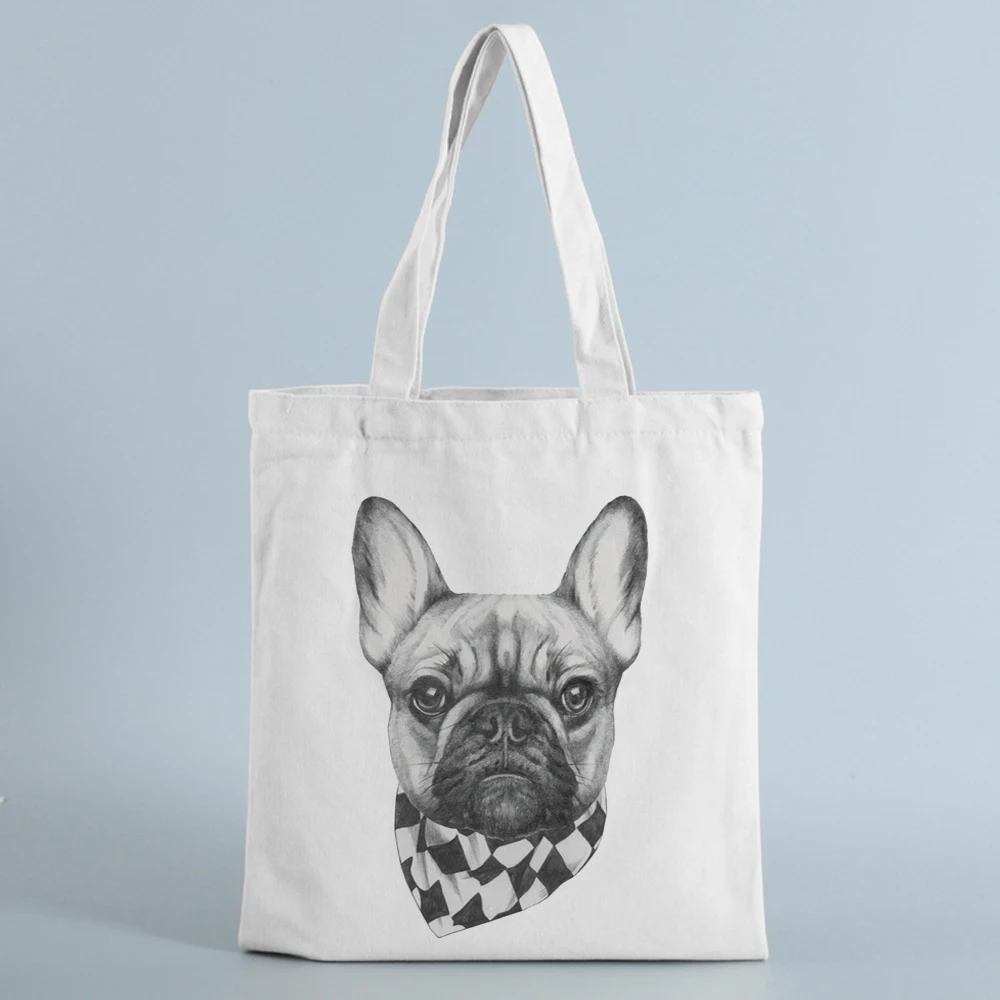 Сумка с французским бульдогом, женские сумки, тканевая сумка-тоут для любителей собак, сумка для покупок, путешествий, Женская эко многоразовая сумка-шоппер на плечо