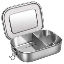 Lunch-Box Sandwich Food-Container Bento Stainless-Steel 3-Compartment for Kids Two-Sides