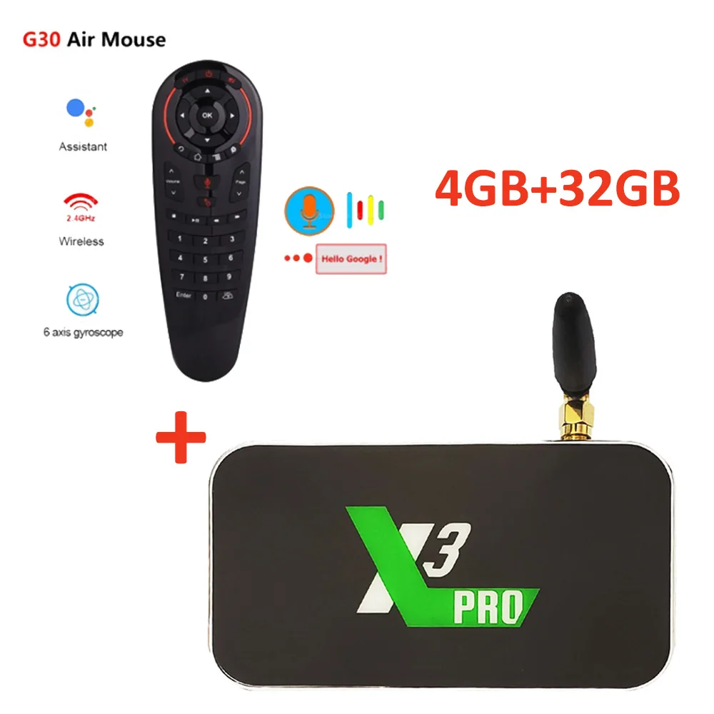 4GB 32GB add G30 Android Tv Box Ugoos X3 Pro Amlogic S905x3 LPDDR4 4GB 32GB 2.4G5G wifi LAN RJ45 1000M 4K телеприставка Ugoos X3 Pro медиаплеер - Цвет: 4GB 32GB add G30
