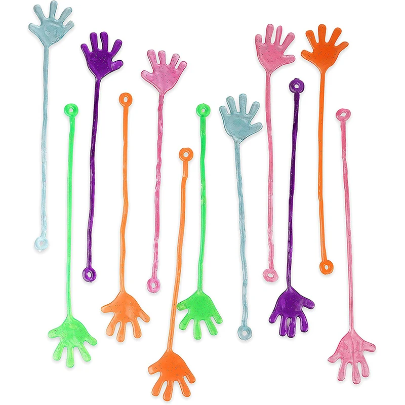 10pcs Novelty Vinyl Sticky Hands For Kids Glittery Fun Color