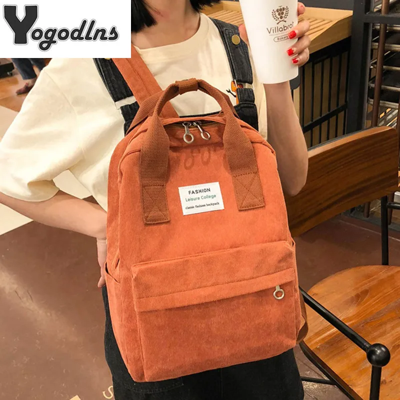 

Corduroy Backpacks For Women 2019 Fashion Winter Casual Style Ladies Solid Color Back Pack Female Teen Girls School Backpack