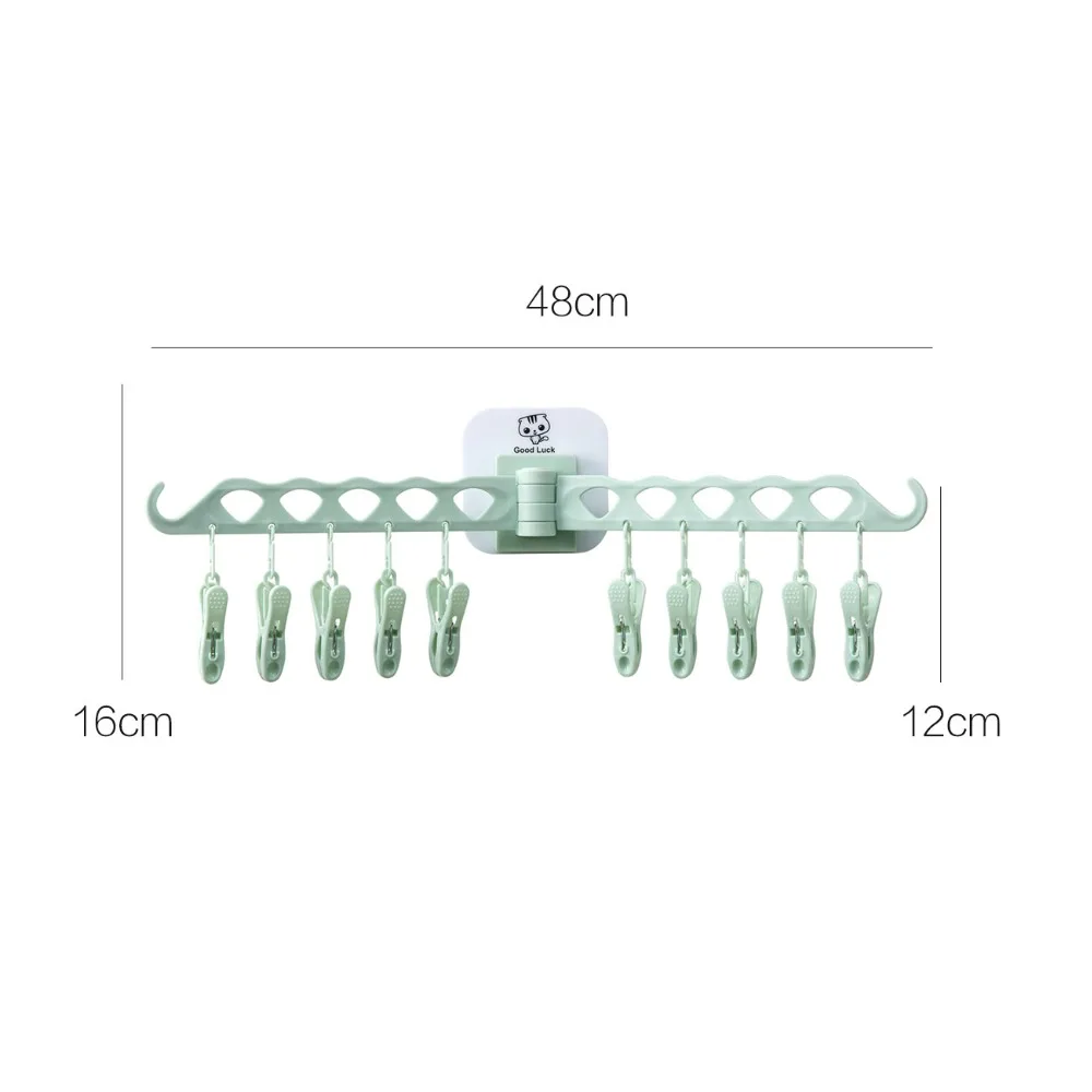 Bathroom 10 Clips Foldable Clothes Rack Hanger Laundry Folding Wall Underware Clothespin Mount Drying  Holder for Bra Socks 6