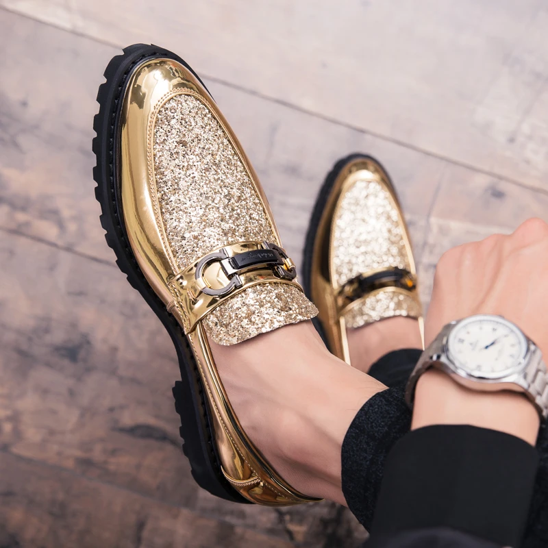 Spring Autumn Men Formal Shoes party Wedding Shoes Luxury Men Business Dress gold British Style Pointy dance