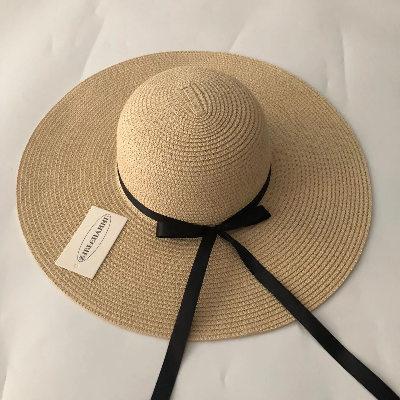 Летняя Новинка, соломенные шляпы с широкими большими полями, шляпа от солнца для женщин, Панама с защитой от ультрафиолета, пляжные шляпы, женская шляпа с бантом, женская шляпа, ete - Цвет: Бежевый