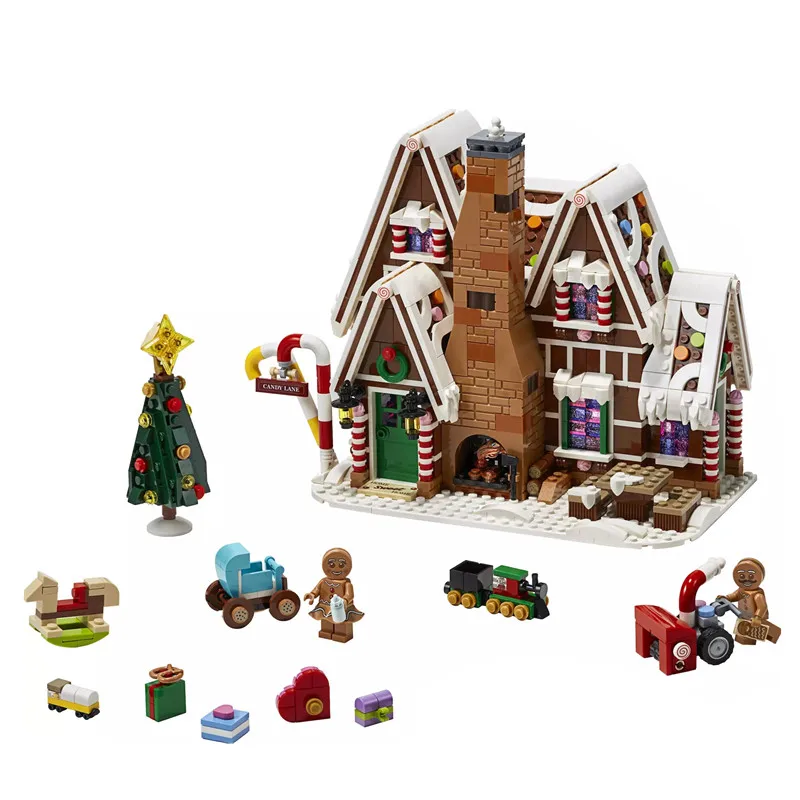 Comprar 2020 creador de ciudades pueblo de invierno escena de vacaciones casa de jengibre Santa Claus bloques de construcción ladrillos Legoinglys juguetes de regalo 10267