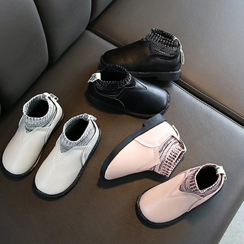 

Kids Girls Boots Autumn Winter Cotton Boots 2019 Winter New Korean Children Short Boots Knitted Leather Boots Baby Toddler Shoes
