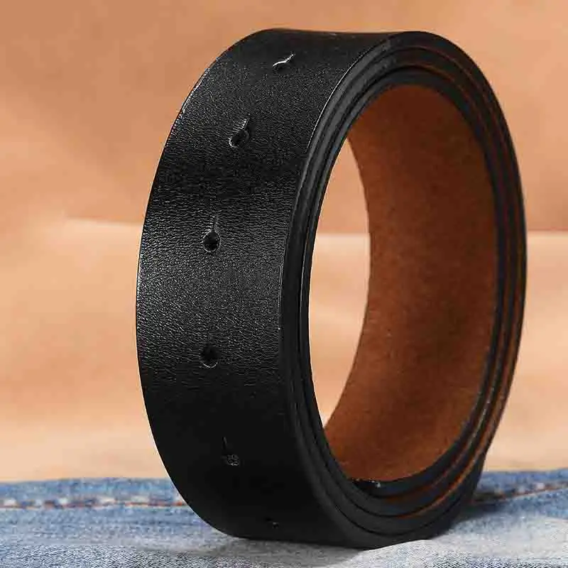 NEW Cowhide Belt No Buckle for Smooth Buckle Belts Strap 3.8cm Width withouth Buckle Real Genuine Leather Belts with Round Holes mens black belt Belts