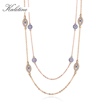 

KALETINE 925 Sterling Silver Turkish Evil Eye Blue Clear Zirconia Pendant Necklace Women Girl Choker Student Fashion Jewelry