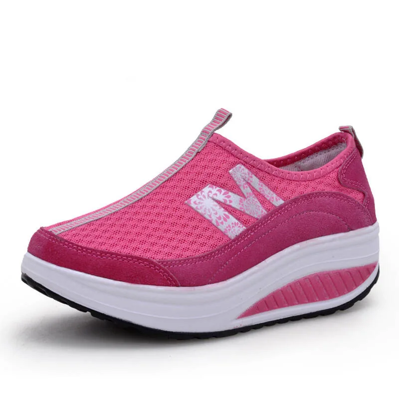 Женская обувь для бега на платформе, формирующая тело, обувь кроссовки для фитнеса, обувь для танцев на танкетке, женская спортивная обувь для похудения - Цвет: Red