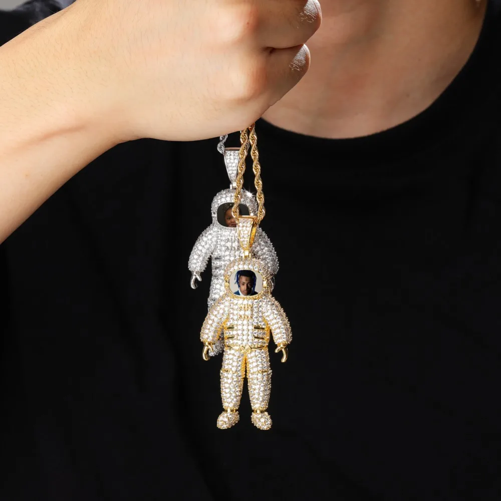 TOPGRILLZ изготовление под заказ фото астронавты ожерелье и кулон с теннисная Цепочка Золото Серебро Цвет кубический циркониевый мужские хип хоп ювелирные изделия
