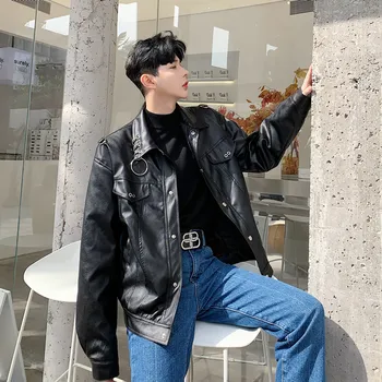 

Winter Men's Faux Leather Clothing Loose Coat Black Locomotive Leather Snow Jacket Male Outerwear Cotton-padded Clothes Parkas
