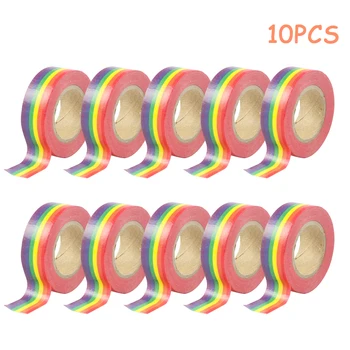 

10pcs Washi Tape Album DIY Decorative Masking Stickers Rainbow Color School Crafts Reusable Japanese Paper Scrapbooking Portable