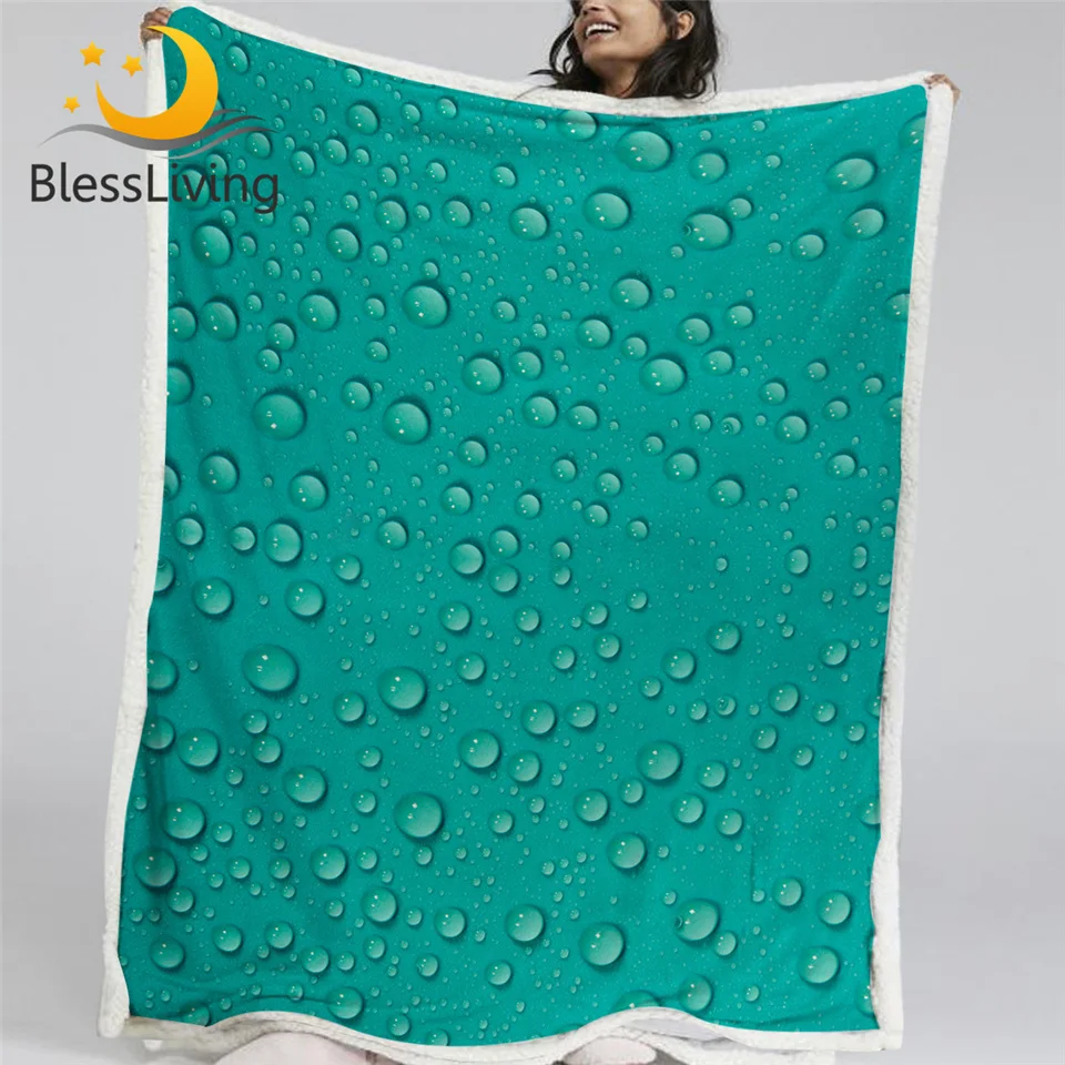 

BlessLiving Water Drops Linen Blanket Turquoise Green Bedding 3D Printed Custom Blanket Solid Color Trendy Sherpa Fleece Blanket