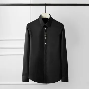 

New Shirt Men Hight Quality Embroidery Cotton Party Mens Shirts Fashion Long Sleeve Slim Fit Plus Size 4xl Casual Shirts Man