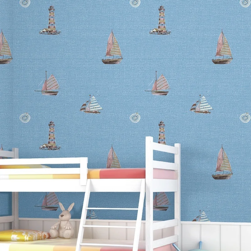 Sail Light Tower Mediterranean Boat Wallpaper For Kids Room Children's Bedroom Wall Paper Roll Papel Mural Decoracao Para Casa
