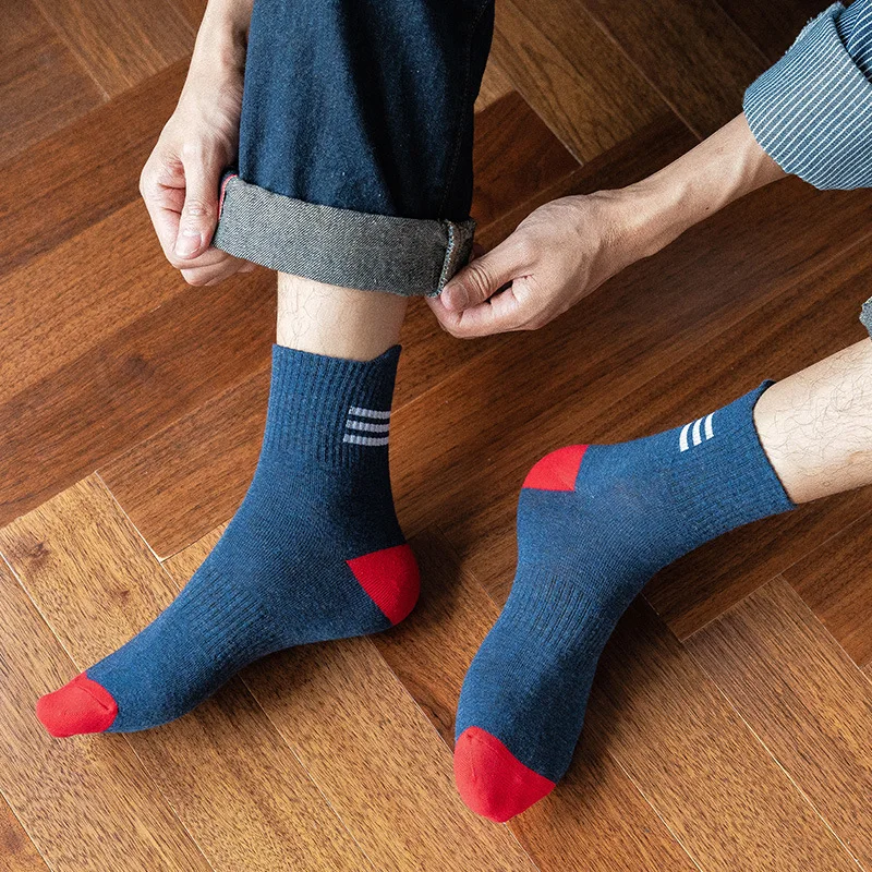 5 Pairs Pack Men Socks Color Contrast Stripe Cotton Sock Comfortable Breathable Sports Running Knee-High Socks Women Sports Sock