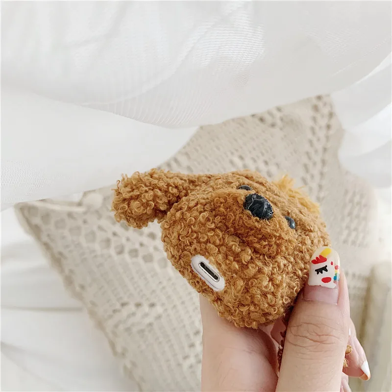 Luxury Cartoon Couple Poodle Dog Fashion Soft Plush Headset Case For Apple Airpods 1/2 Cover Wireless Bluetooth Earphone Case