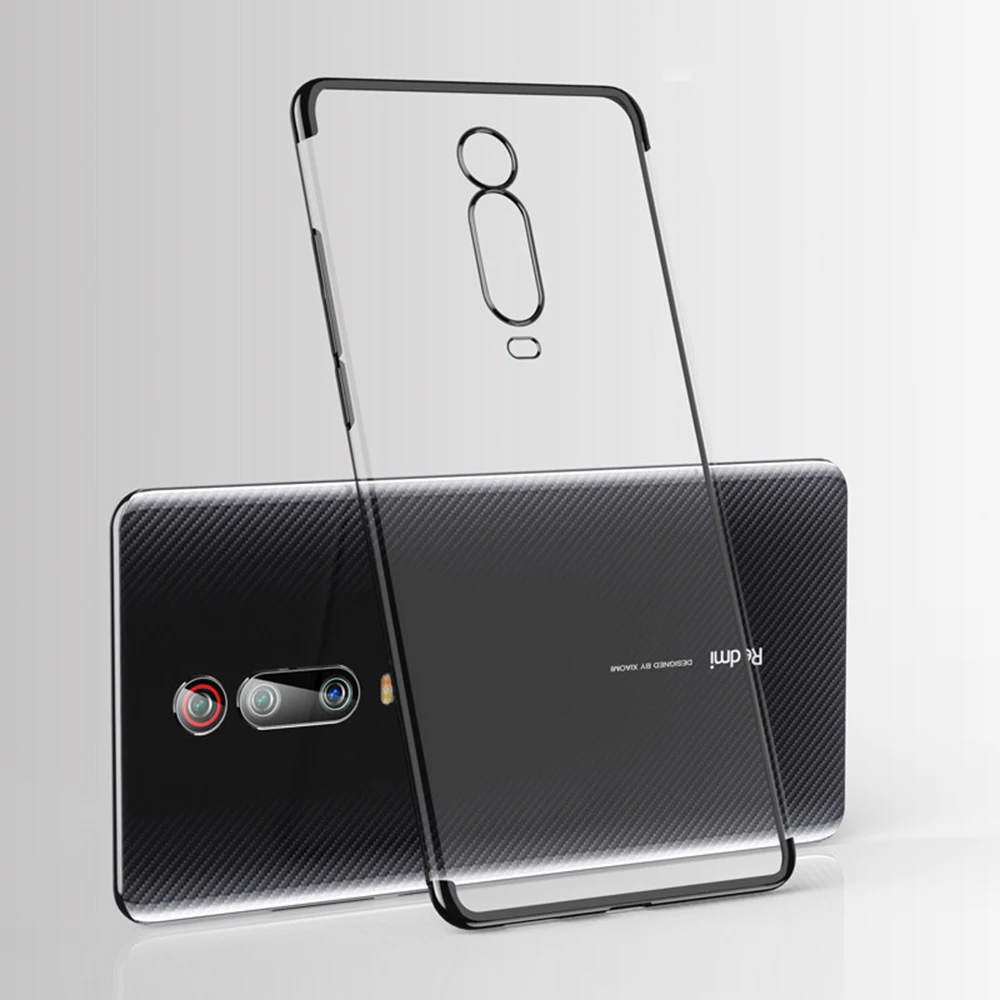 Чехол KEYSION с покрытием для Xiaomi mi 9T Pro Note 10 Pro CC9 A3 mi 9 Lite, прозрачный чехол для телефона Red mi Note 8T 8 Pro 7A 8A K20 - Цвет: Черный