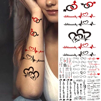 Heartbeat Character tymczasowe małe tatuaże dla dziewczynek chłopcy para unikalny tekst wodoodporne naklejki z tatuażami tatuaże do ciała fałszywe tatuaże tanie i dobre opinie YURAN Jedna jednostka CN (pochodzenie) 20 5x9 5CM
