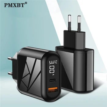 

18W QC4.0 Phone PD Charger 5V/3A LED Display USB C Charger For Huawei P40 P30 SamSung Fast Charging EU Plug Wall Charger Adapter